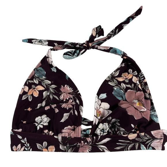 Kona Sol Burgundy Floral Bikini Two Piece Tie Hips Swim Suit Size M - Picture 4 of 10